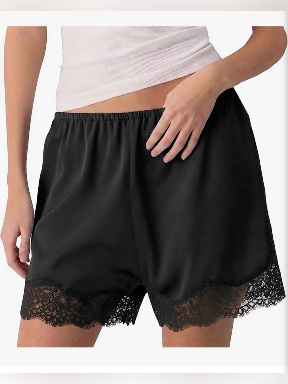Black Silk Satin Lace Shorts